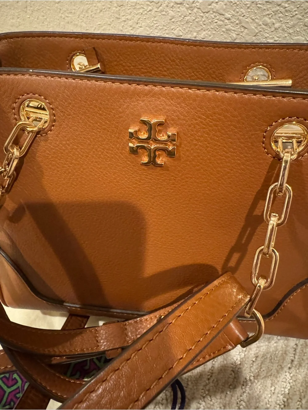 Tory Burch Brown Leather Chain-Accent Crossbody Satchel
